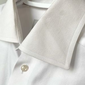 ETON Contemporary Fit Textured Mens Long Sleeve Dress Shirt Size 15 White